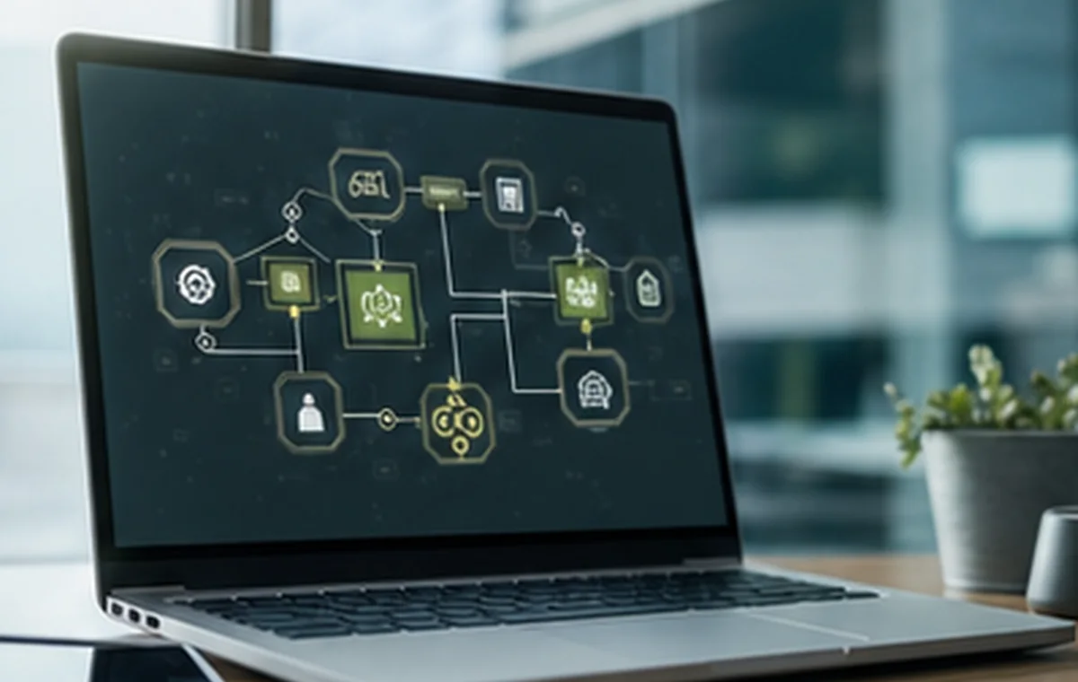 AI automation dashboard in a modern business workspace