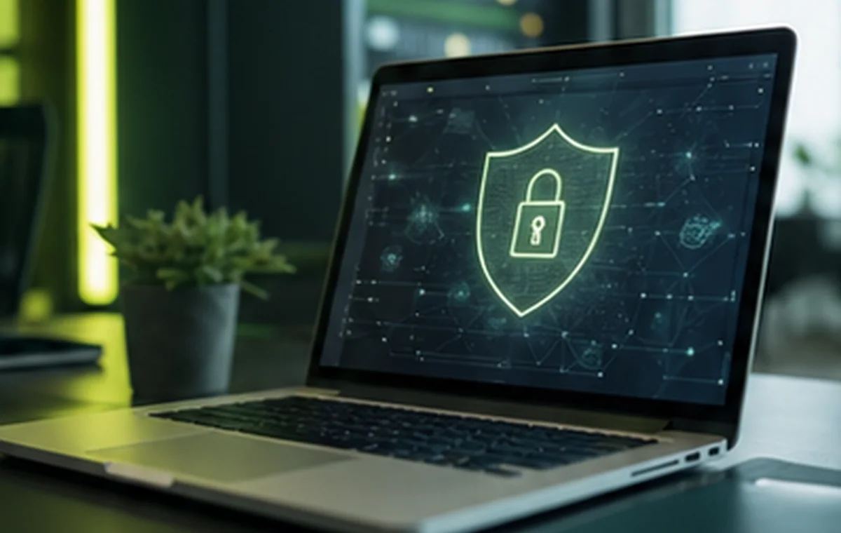 Cybersecurity dashboard in a professional office setting