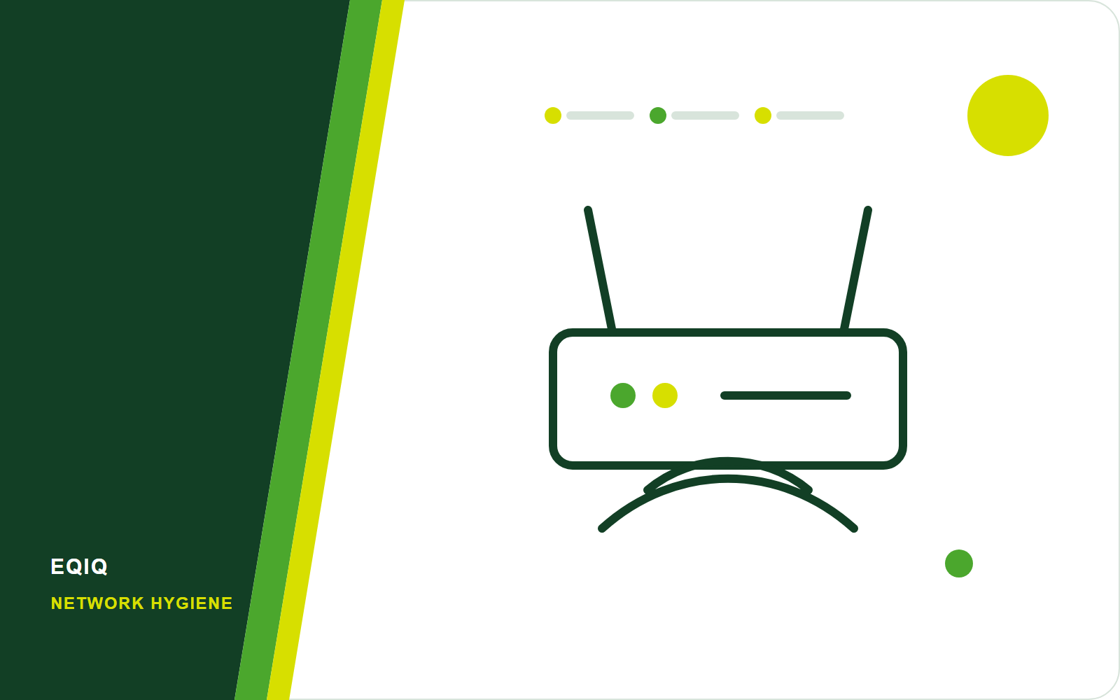 Editorial illustration of a business router with firmware, access, and monitoring checks