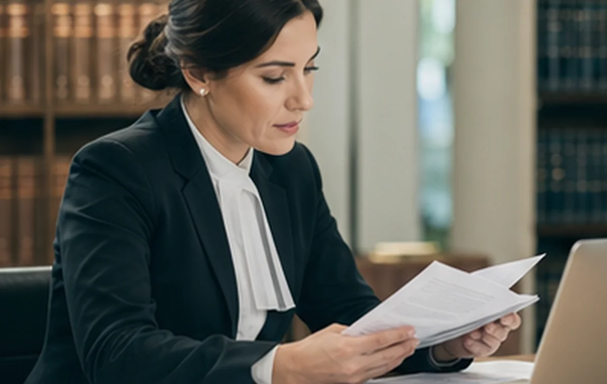 Legal professional reviewing confidential documents