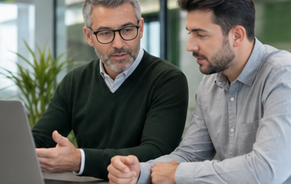 Senior consultant reviewing technology with a professional services client